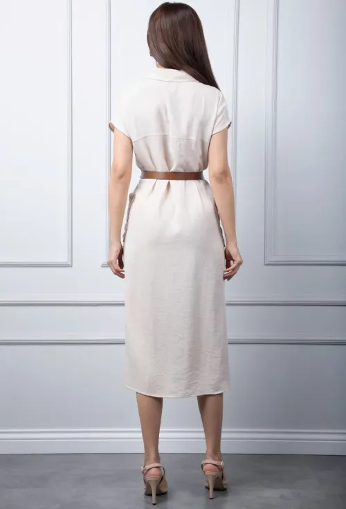 Rochie bej cu inchidere nasturi picture - 2
