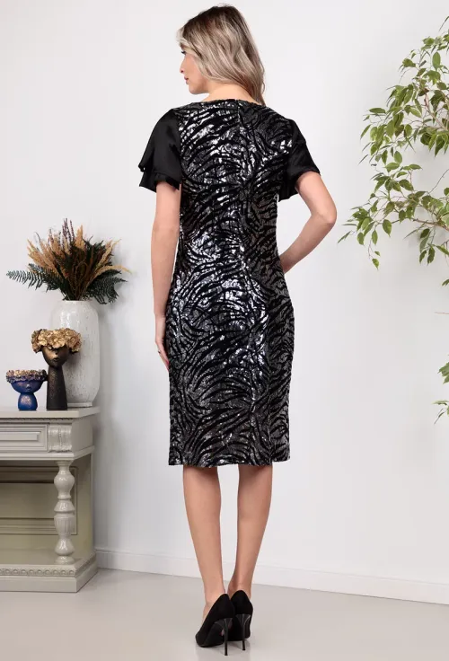 Rochie de seara neagra cu paiete si nasturi decorativi picture - 2