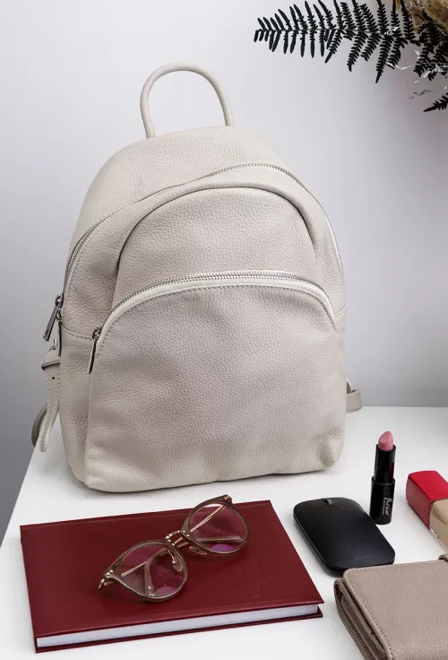 Rucsac dama bej deschis confectionat din piele naturala picture - 4