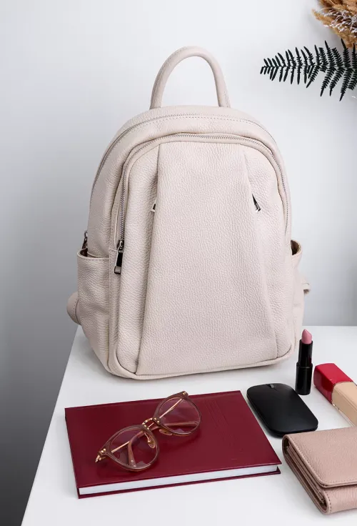 Rucsac dama bej deschis din piele naturala texturata picture - 4