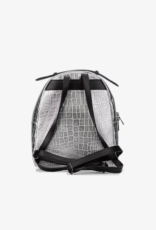 Rucsac dama din piele naturala argintie sidefata picture - 4