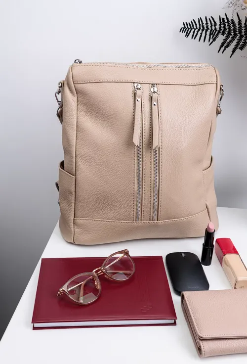 Rucsac dama taupe confectionat din piele texturata picture - 6