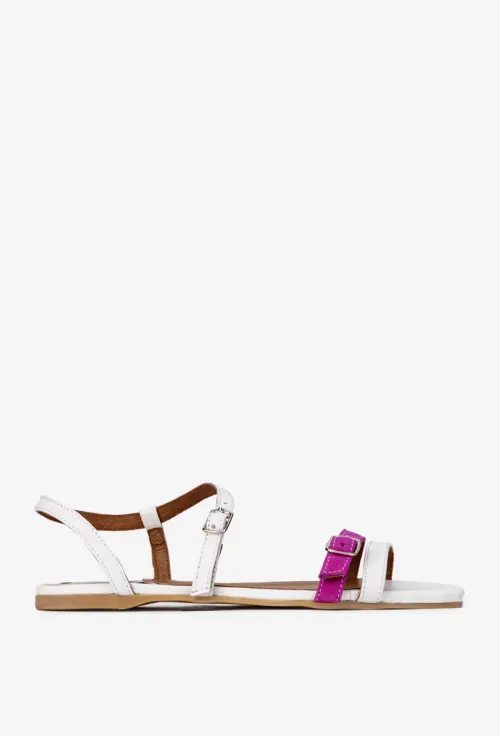 Sandale dama albe cu fuchsia din piele naturala picture - 2