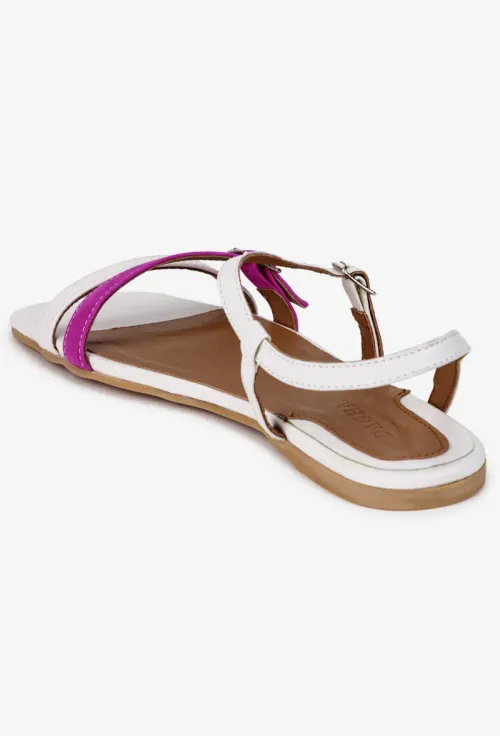 Sandale dama albe cu fuchsia din piele naturala picture - 3