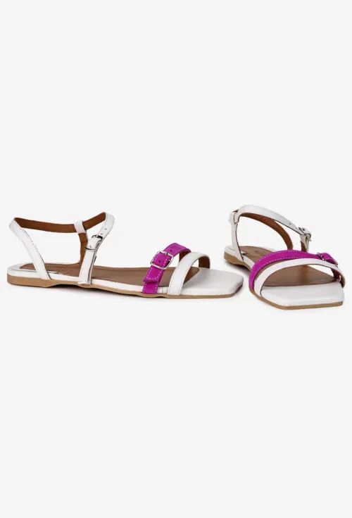Sandale dama albe cu fuchsia din piele naturala picture - 5