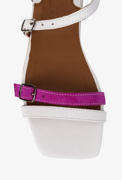 Sandale dama albe cu fuchsia din piele naturala picture - 6