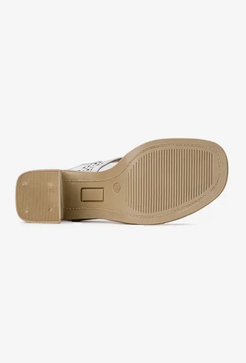 Sandale dama albe din piele cu model perforat picture - 5