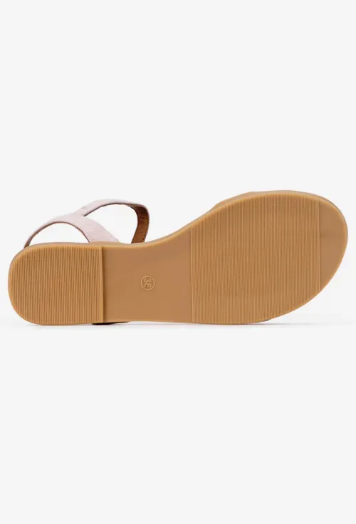 Sandale dama din piele intoarsa roz pudra cu funda picture - 4