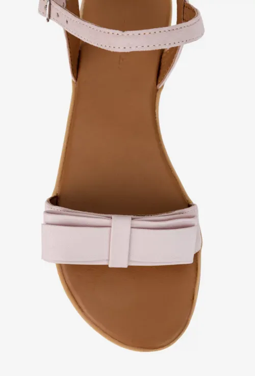 Sandale dama din piele intoarsa roz pudra cu funda picture - 6