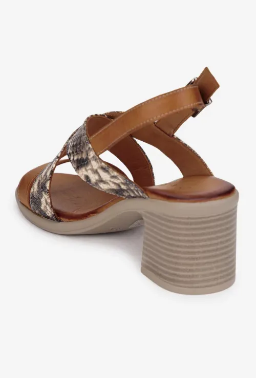 Sandale dama din piele maro cu imprimeu picture - 3