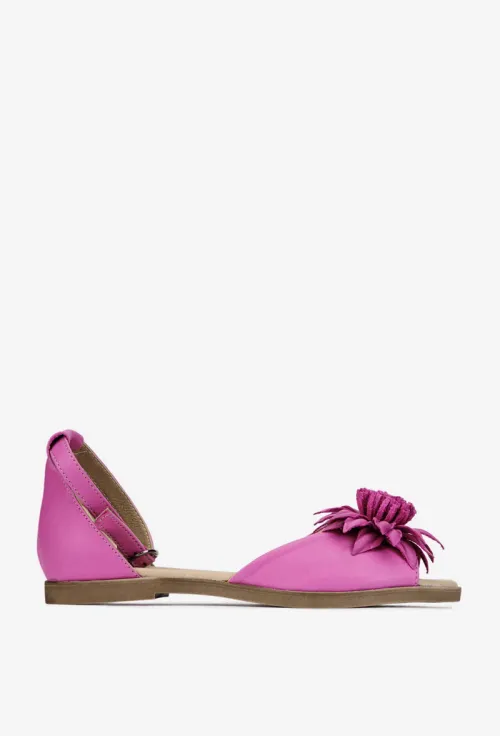 Sandale dama din piele roz cu detaliu floare picture - 3