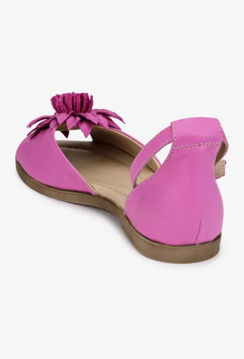 Sandale dama din piele roz cu detaliu floare picture - 4