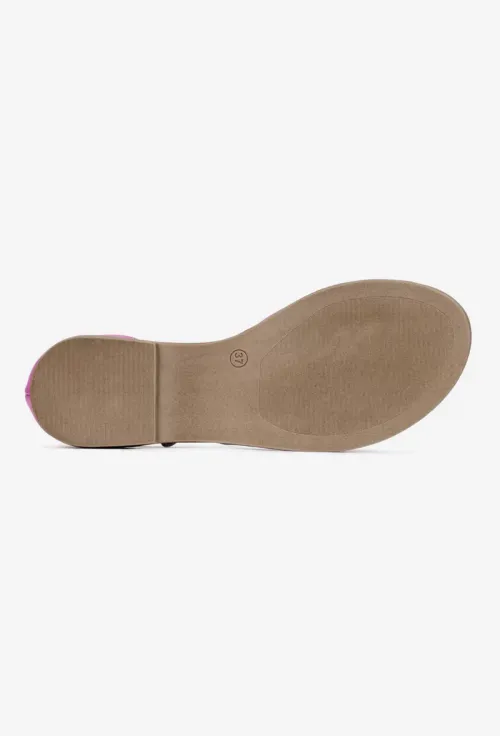 Sandale dama din piele roz cu detaliu floare picture - 5