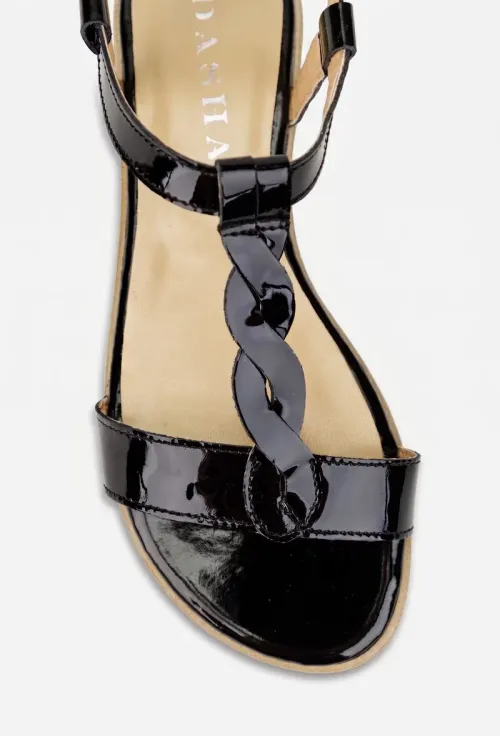Sandale dama negre din piele lacuita picture - 8
