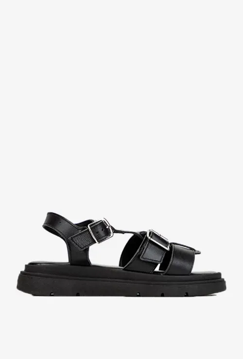 Sandale dama negre din piele naturala picture - 3