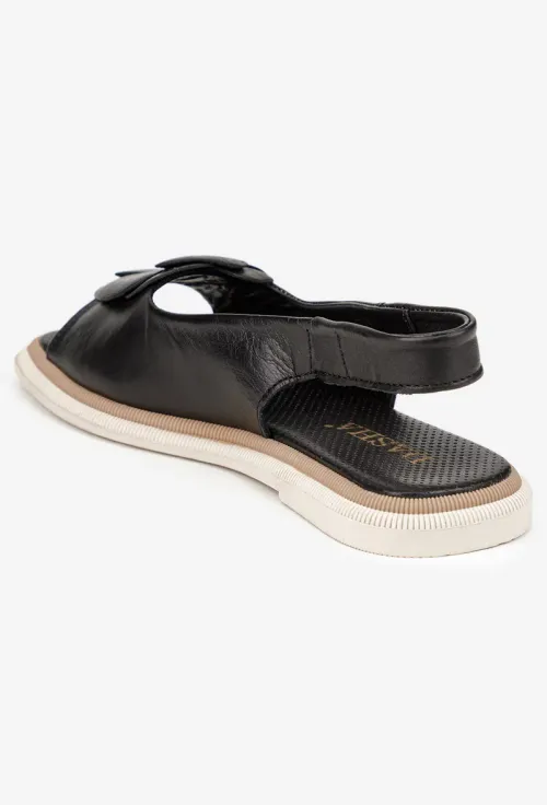 Sandale dama negre din piele naturala cu floare picture - 4