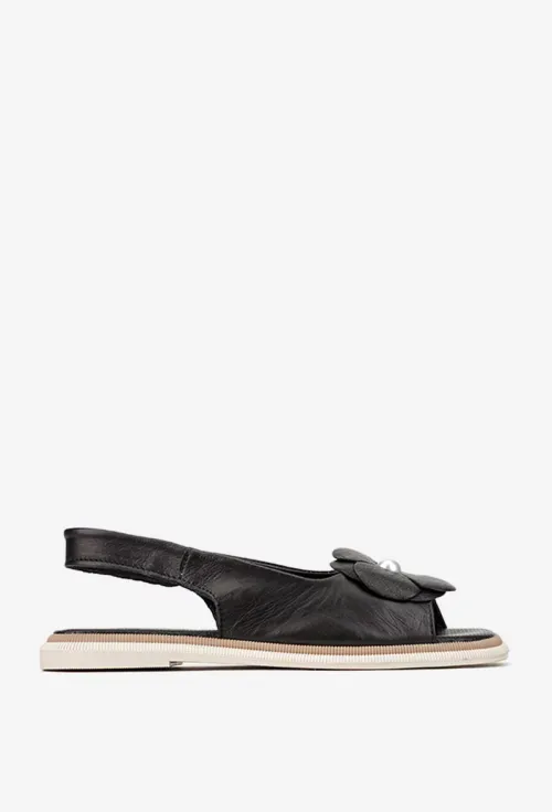 Sandale dama negre din piele naturala cu floare picture - 3