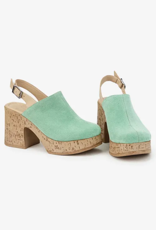 Sandale dama NUR din piele intoarsa verde cu platforma picture - 7