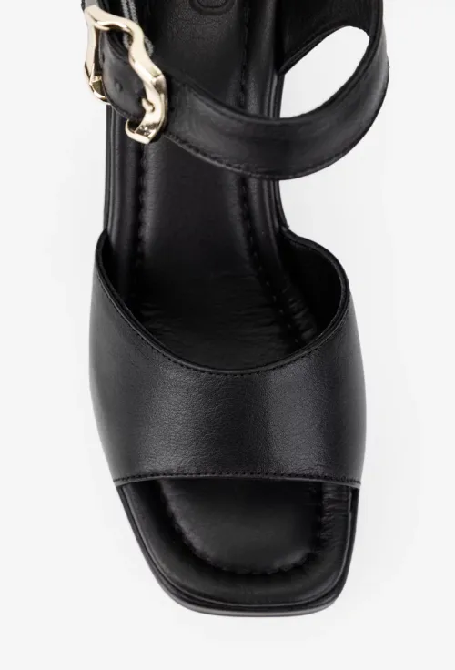 Sandale dama NUR negre din piele naturala cu toc picture - 7