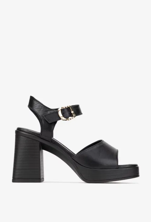 Sandale dama NUR negre din piele naturala cu toc picture - 3