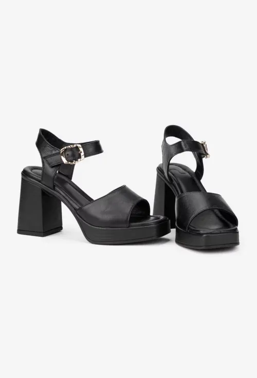 Sandale dama NUR negre din piele naturala cu toc picture - 6