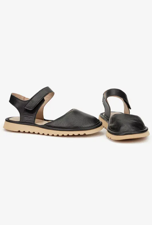 Sandale dama NUR negre din piele naturala cu varful acoperit picture - 6