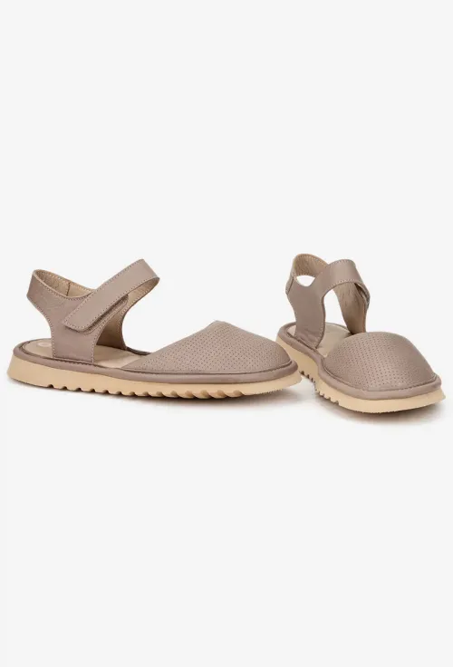 Sandale dama NUR taupe din piele naturala cu varful acoperit picture - 6