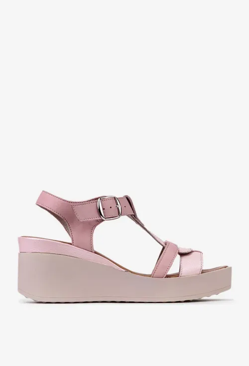 Sandale dama roz deschis din piele cu platforma picture - 3