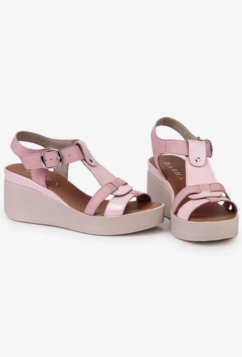 Sandale dama roz deschis din piele cu platforma picture - 6