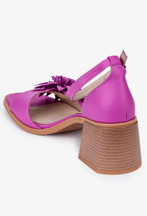 Sandale dama roz NUR din piele cu ornament floare picture - 5