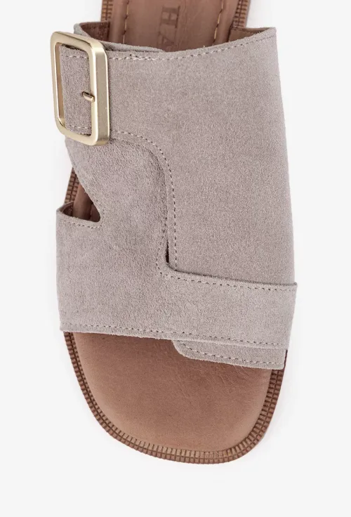 Sandale stil papuc dama din piele intoarsa taupe picture - 6