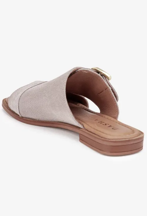 Sandale stil papuc dama din piele intoarsa taupe picture - 3