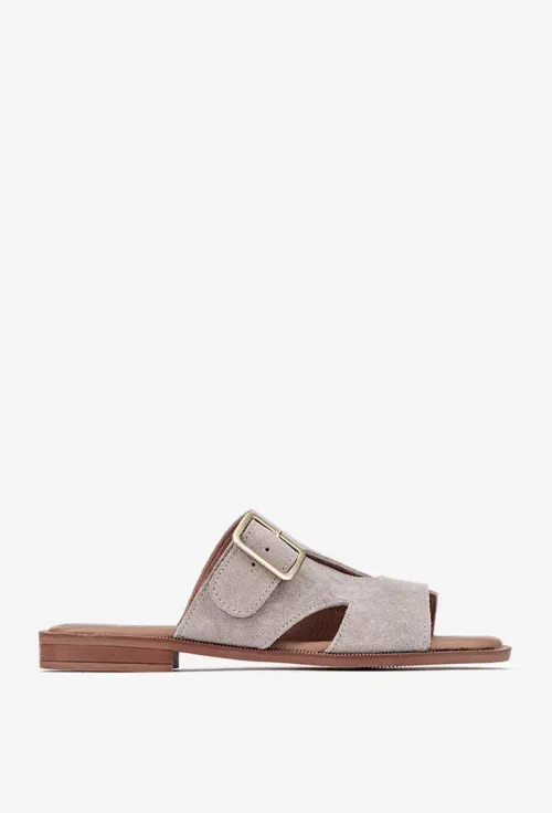Sandale stil papuc dama din piele intoarsa taupe picture - 2