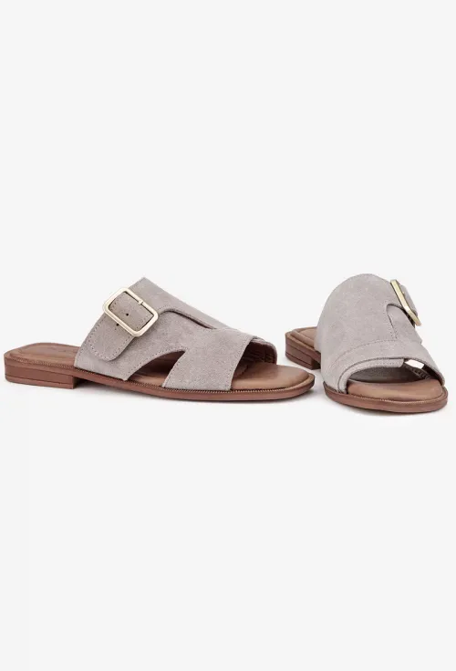 Sandale stil papuc dama din piele intoarsa taupe picture - 5