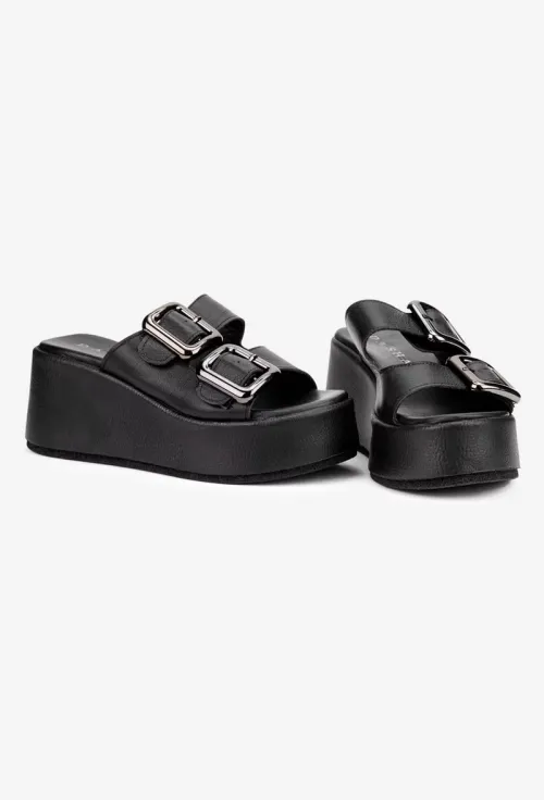 Sandale stil papuc dama din piele naturala neagra picture - 5