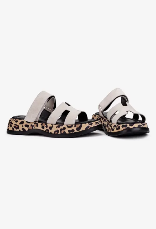 Sandale stil papuc dama NUR din piele intoarsa grej picture - 6