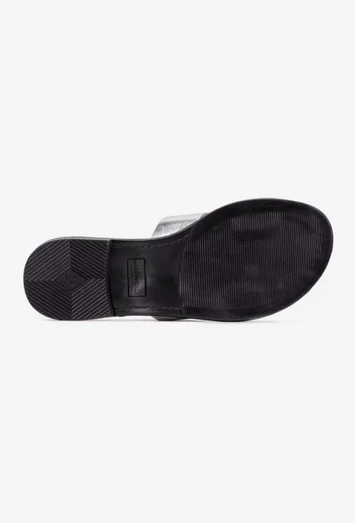 Sandale tip papuc dama din piele argintie cu funda subtire picture - 4