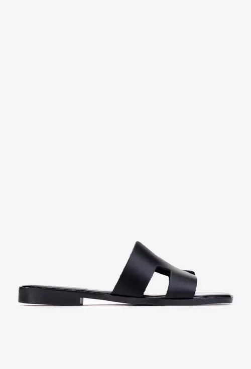 Sandale tip papuc dama din piele neagra picture - 2