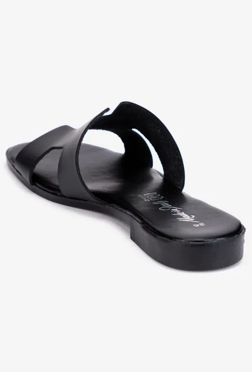 Sandale tip papuc dama din piele neagra picture - 3