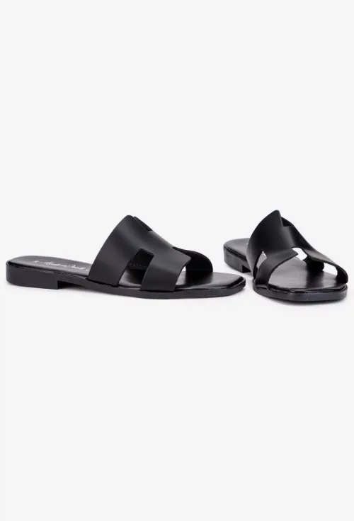 Sandale tip papuc dama din piele neagra picture - 5