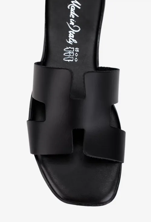 Sandale tip papuc dama din piele neagra picture - 6