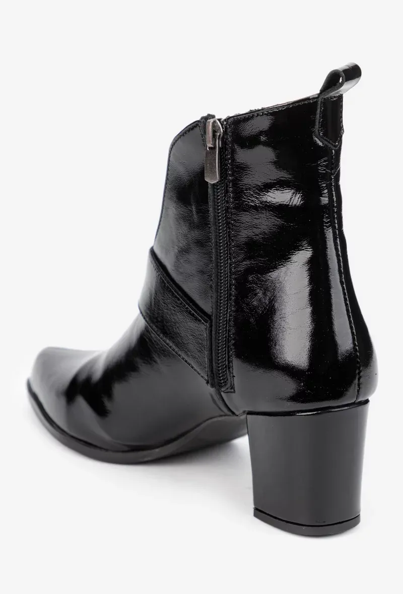 Botine dama NUR din piele neagra lacuita - Dasha.ro