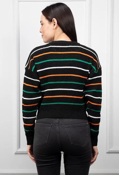 Pulover negru cu dungi colorate