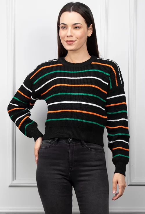 Pulover negru cu dungi colorate