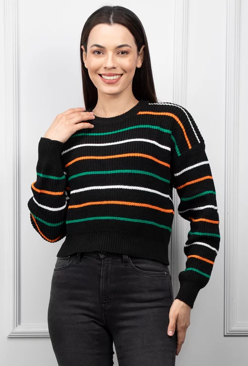 Pulover negru cu dungi colorate