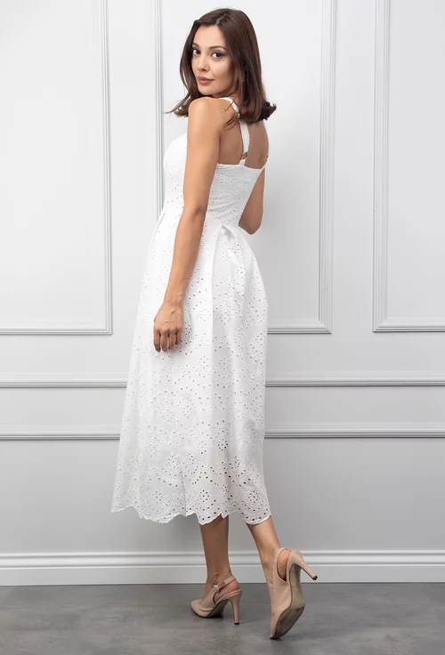 Rochie alba cu bretele si model perforat