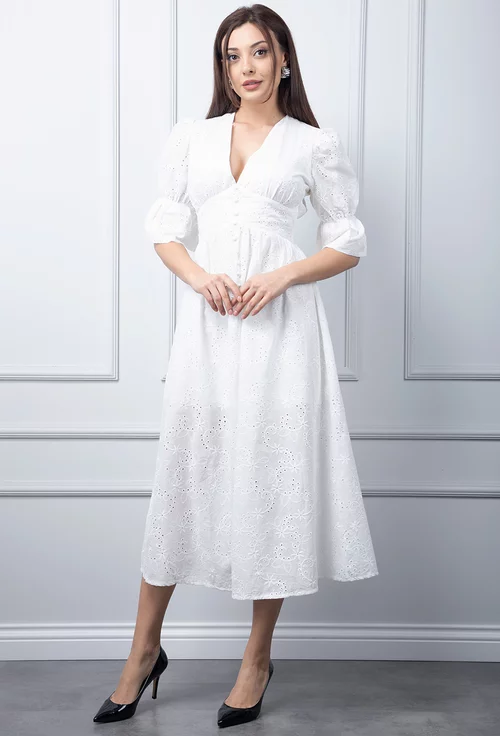 Rochie alba cu decolteu in V