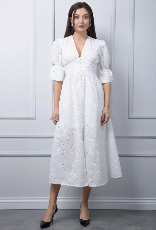 Rochie alba cu decolteu in V