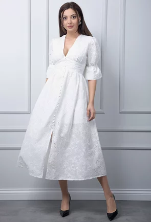 Rochie alba cu decolteu in V