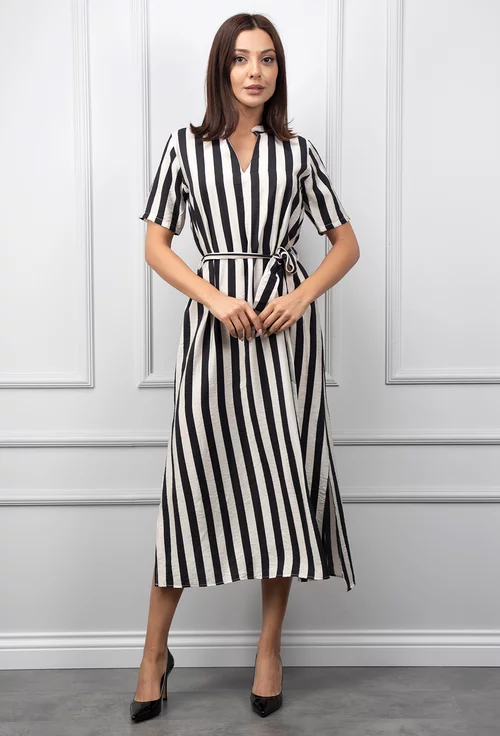 Rochie alba cu dungi negre